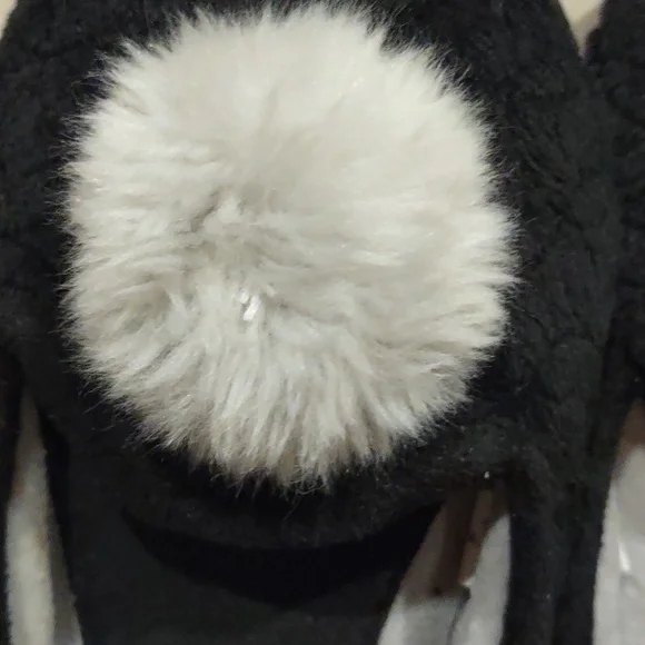 Pretty You London Black and Gray Pom Pom Quilted Slippers, New, Large, 8-9 - Picture 2 of 10